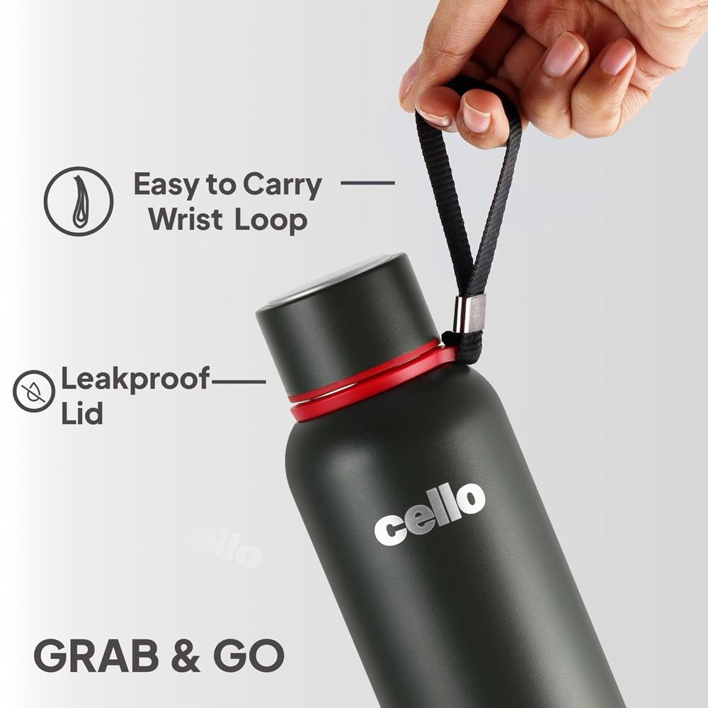 CELLO Duro Kent Insulated Stainless Steel Flask Water Bottle For Daily Use 750 ml, Military Green | Double Wall Vacuum Insulated 24 Hours Hot & Cold Thermos Water Bottle For Office School Gym & Travel