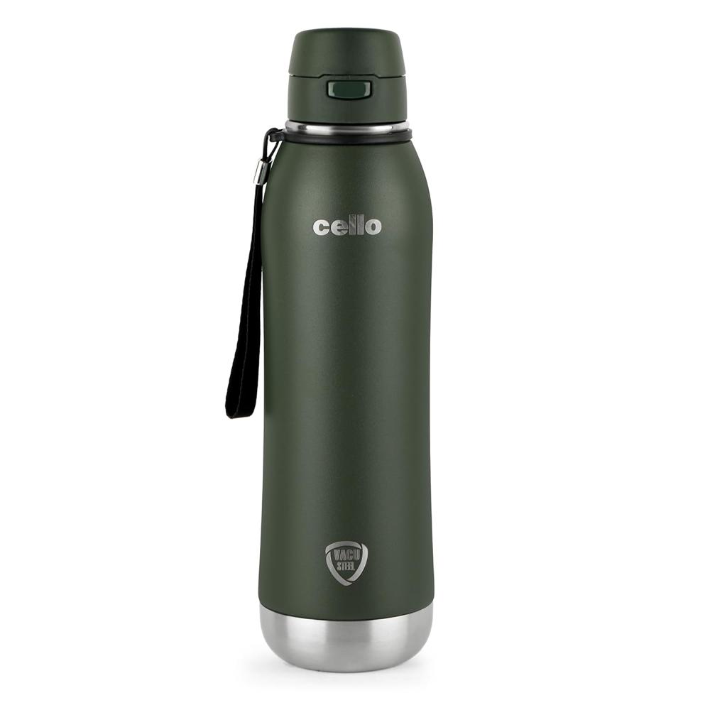 Cello Duro Ace Steel Vacuum Insulated Flask 900ml, Green | Hot and Cold Thermal Flask with Screw Lid | Double Walled Scratch Resistant DTP Coating Flask | Stainless Steel Thermos