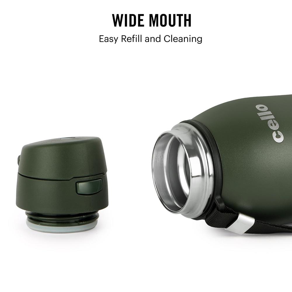 Cello Duro Ace Steel Vacuum Insulated Flask 900ml, Green | Hot and Cold Thermal Flask with Screw Lid | Double Walled Scratch Resistant DTP Coating Flask | Stainless Steel Thermos