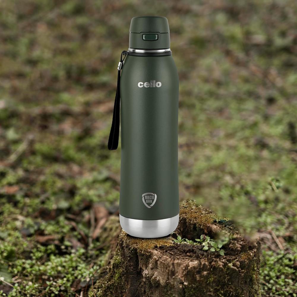 Cello Duro Ace Steel Vacuum Insulated Flask 900ml, Green | Hot and Cold Thermal Flask with Screw Lid | Double Walled Scratch Resistant DTP Coating Flask | Stainless Steel Thermos