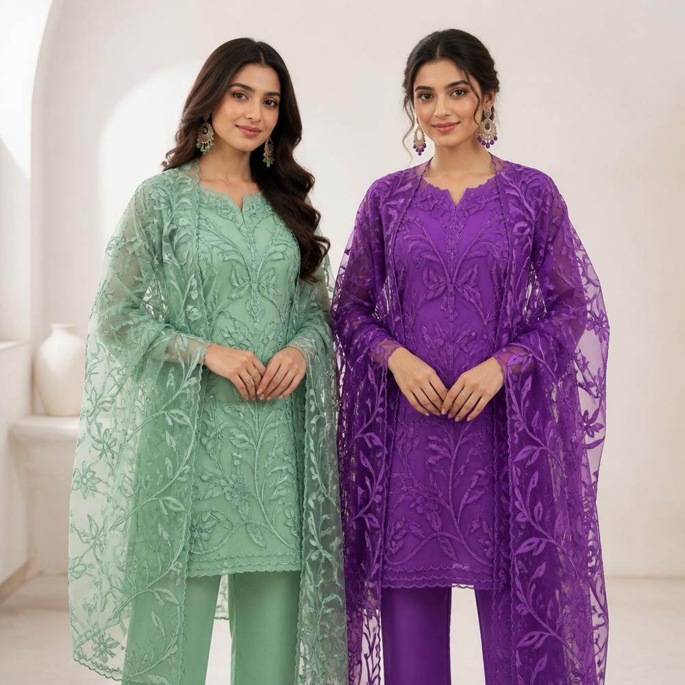 Cotton applique work Ladies unsticthed suits
