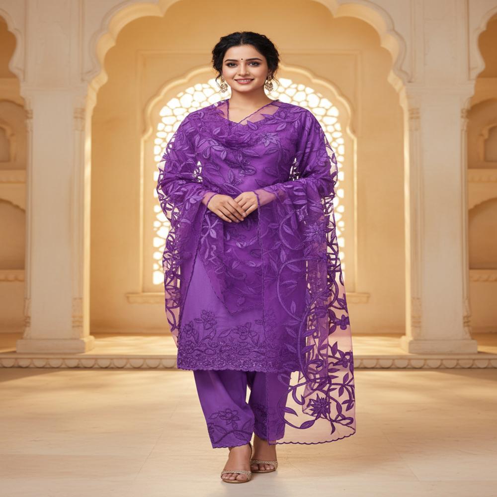 Cotton applique work Ladies unsticthed suits