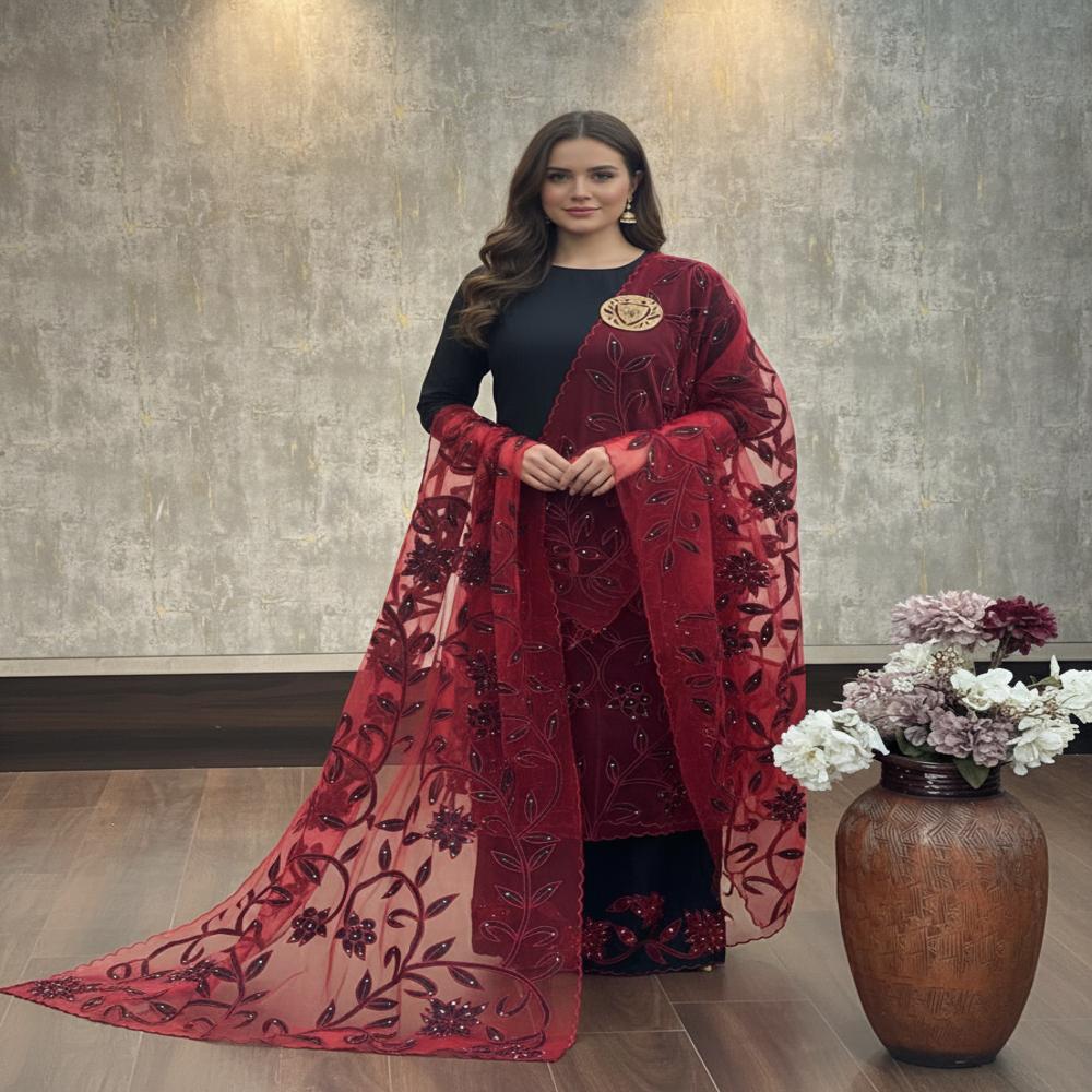 Cotton applique work Ladies unsticthed suits