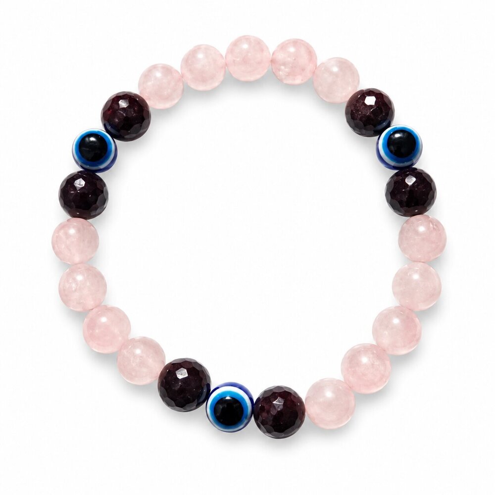 8 MM Love Protection Evil Eye Bracelet - Natural Stone Beads, Adjustable, Pink Blue Black White | Handmade, Stretchable, Unisex, Personalizable