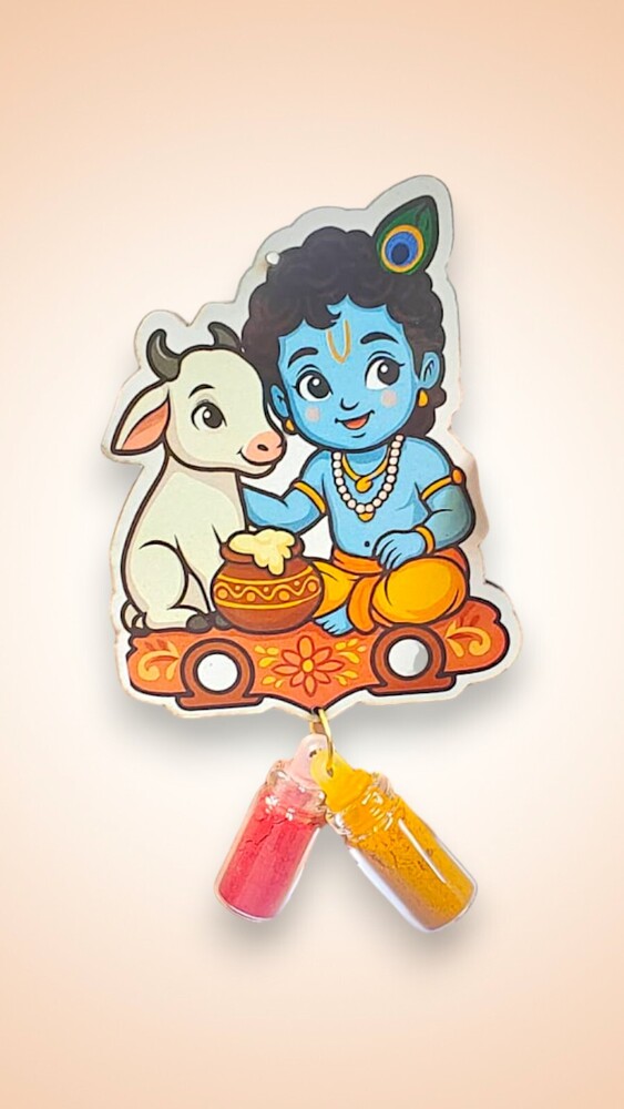 Krishna With Cow MDF With Haldi Kumkum