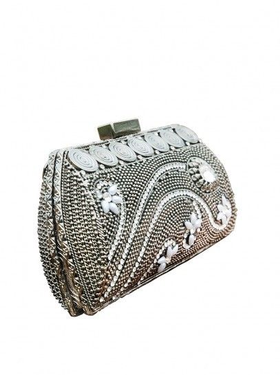 Favola Handcrafted Crystal & Pearl Jewelled Brass Clutch Bags