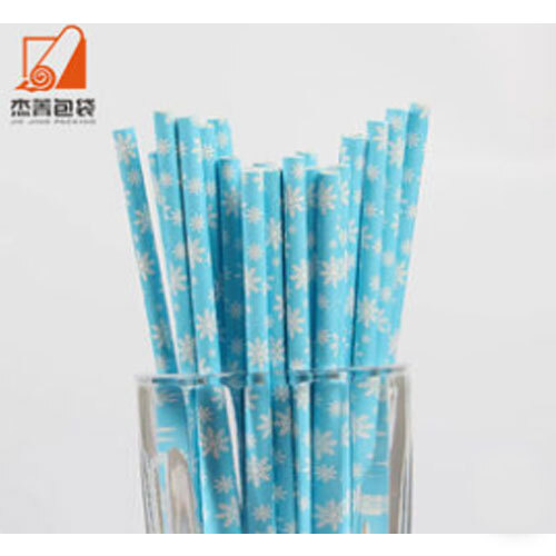 Disposable Paper Straws with Snowflake Pattern Individually Wrapped Coffee Bubble Tea Straight Straws