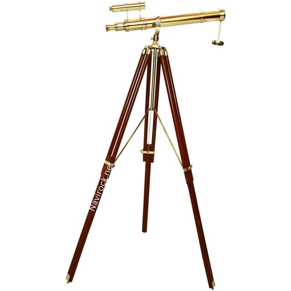 Nautical Maritime Style Brass Telescope  Double Barrel Floor Standing Scope for Home & Office Decoration Griffith Scope Maritime 60
