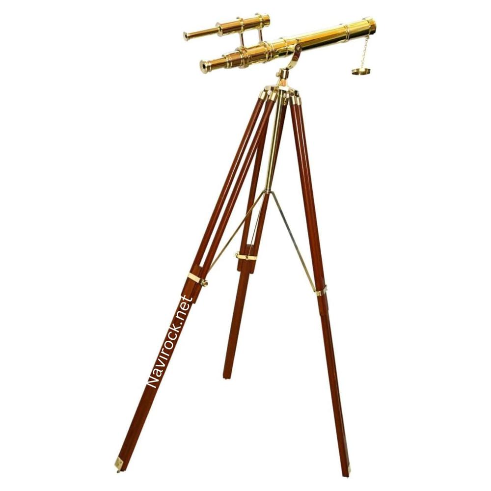 Nautical Maritime Style Brass Telescope  Double Barrel Floor Standing Scope for Home & Office Decoration Griffith Scope Maritime 60
