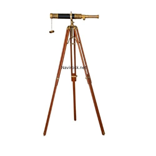 Handcrafted Antique Brass Telescope Black Leather Wrapped Spyglass with Adjustable Wooden/Brass Tripod