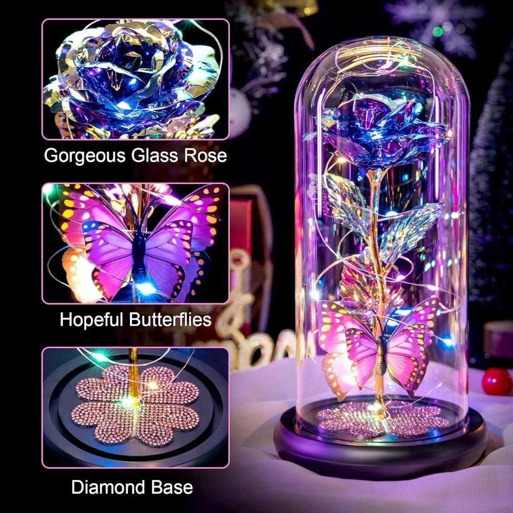 Galaxy Rose Flower with Butterfly LED Lights 