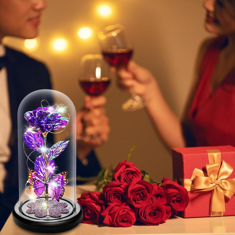Galaxy Rose Flower with Butterfly LED Lights 