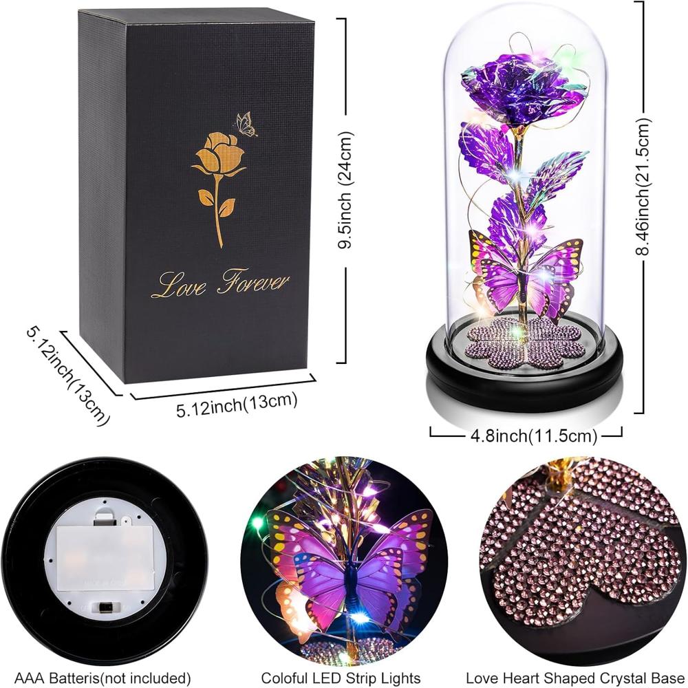 Galaxy Rose Flower with Butterfly LED Lights 