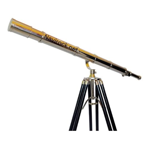 Vintage Brass Nautical Telescope with Black Wooden Tripod Stand, Floor Standing Maritime Spyglass Decor, Antique Style Observation Scope for Living Room, Office, Study & Coastal Home Decoration