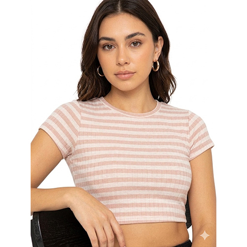 Women Pink Stripe Cropped Top
