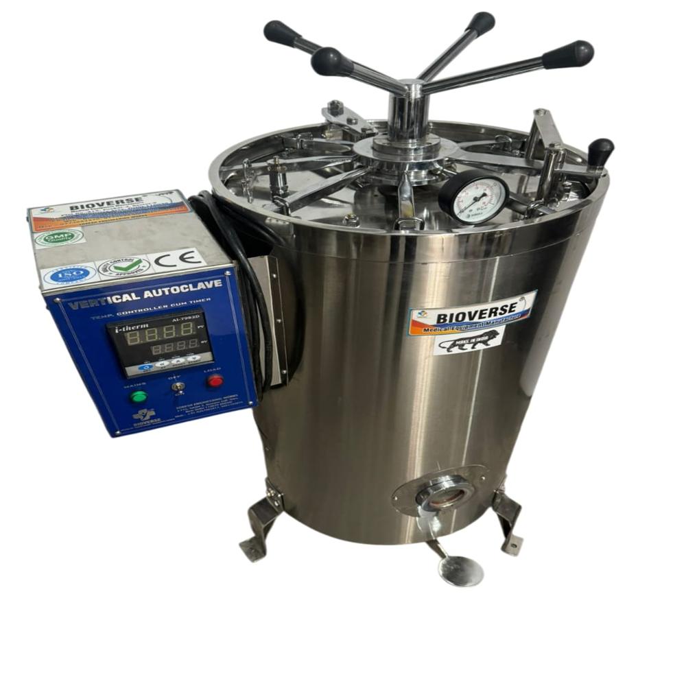 Laboratory Vertical Autoclave - Stainless Steel, 220 Volt, Silver Color , Weight 30-50 Kilograms, Designed For Laboratory Use