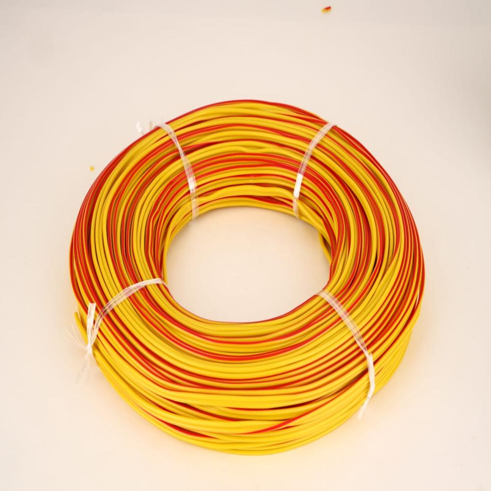 0.75 CCA Parallel Flat - Copper Clad Aluminium 0.75 sq mm, Yellow with Red Stripe, PVC Insulated, 90m, Flame Retardant, Flexible