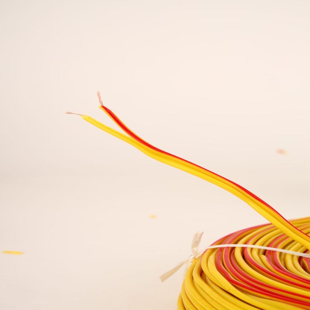 0.75 Cca Parallel Flat - Copper Clad Aluminium 0.75 Sq Mm, Yellow With Red Stripe, Pvc Insulated, 90m, Flame Retardant, Flexible