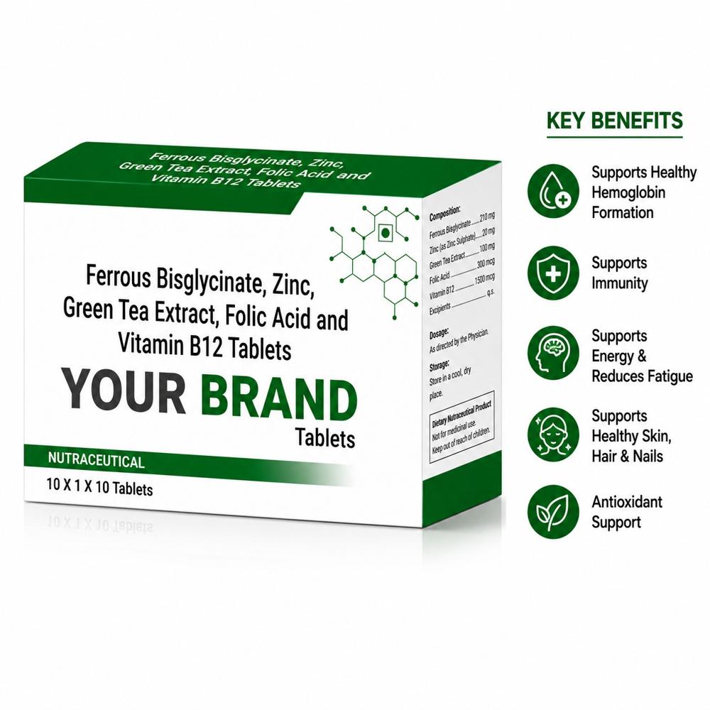 Ferrous bis glycinate , Zinc, Green Tea Extract, Folic And Vitamin B12 Tablets