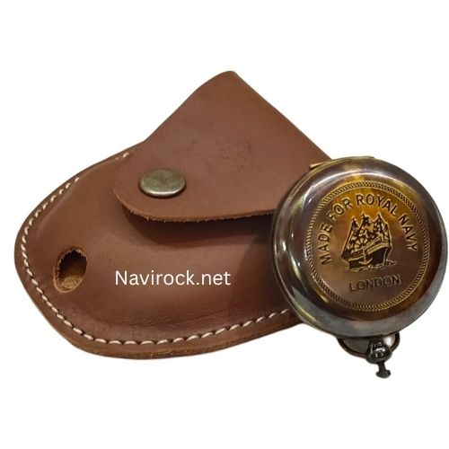 Antique Style Brass Sundial Clock Compass Handmade Navigational Tool with Leather Case Push Open Compass Antique Finish