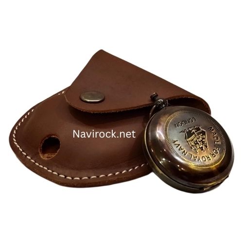 Antique Style Brass Sundial Clock Compass Handmade Navigational Tool with Leather Case Push Open Compass Antique Finish