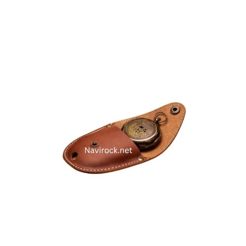 Antique Style Brass Sundial Clock Compass Handmade Navigational Tool with Leather Case Push Open Compass Antique Finish