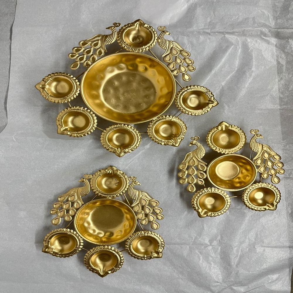 Peacock Urli Diya - Color: Antique Gold