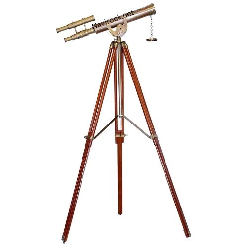 Antique Style Maritime Telescope Dual Barrel Design with Wooden Tripod Stand for Home and Office Display
