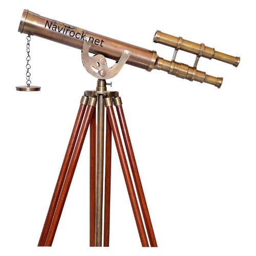 Antique Style Maritime Telescope Dual Barrel Design with Wooden Tripod Stand for Home and Office Display