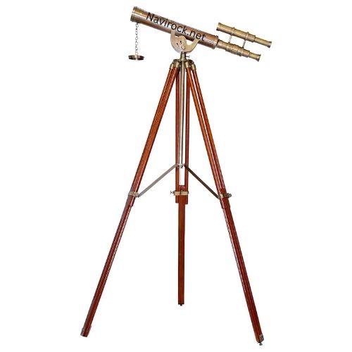 Antique Style Maritime Telescope Dual Barrel Design with Wooden Tripod Stand for Home and Office Display
