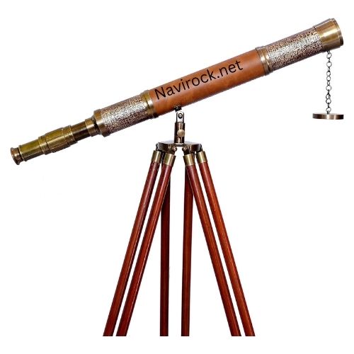Antique Decorative Brass Floor Telescope Handmade Vintage Spyglass with Brown Leather Detailing