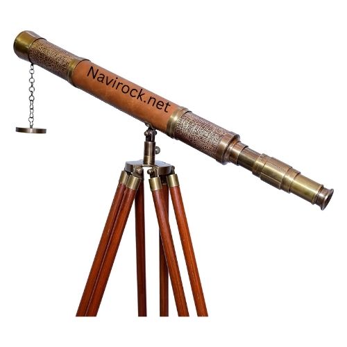 Antique Decorative Brass Floor Telescope Handmade Vintage Spyglass with Brown Leather Detailing