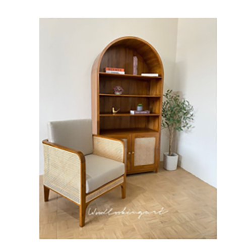 Arched Teak And Rattan Cabinet