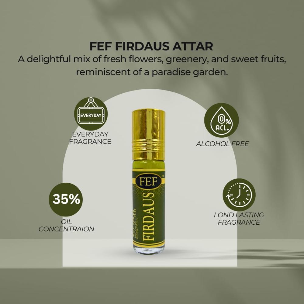 FEF heena, firdaus, white oudh, black oudh roll on attar 6ml