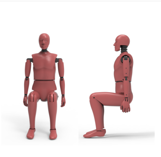 EV Battery Vibration and Crash Test Dummy - High-Strength Composite Polymers, 480x320x1350 mm, Red | Anthropomorphic Joints, Integrated Base Plates, Multi-Axis Sensors
