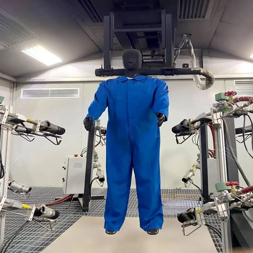 Burning Manikin System - High-Temperature Composite, 2500x1500x2500mm, Black Flame Retardant | 120+ Thermal Sensors, Propane Burners, ISO 13506 & ASTM F1930 Compliant