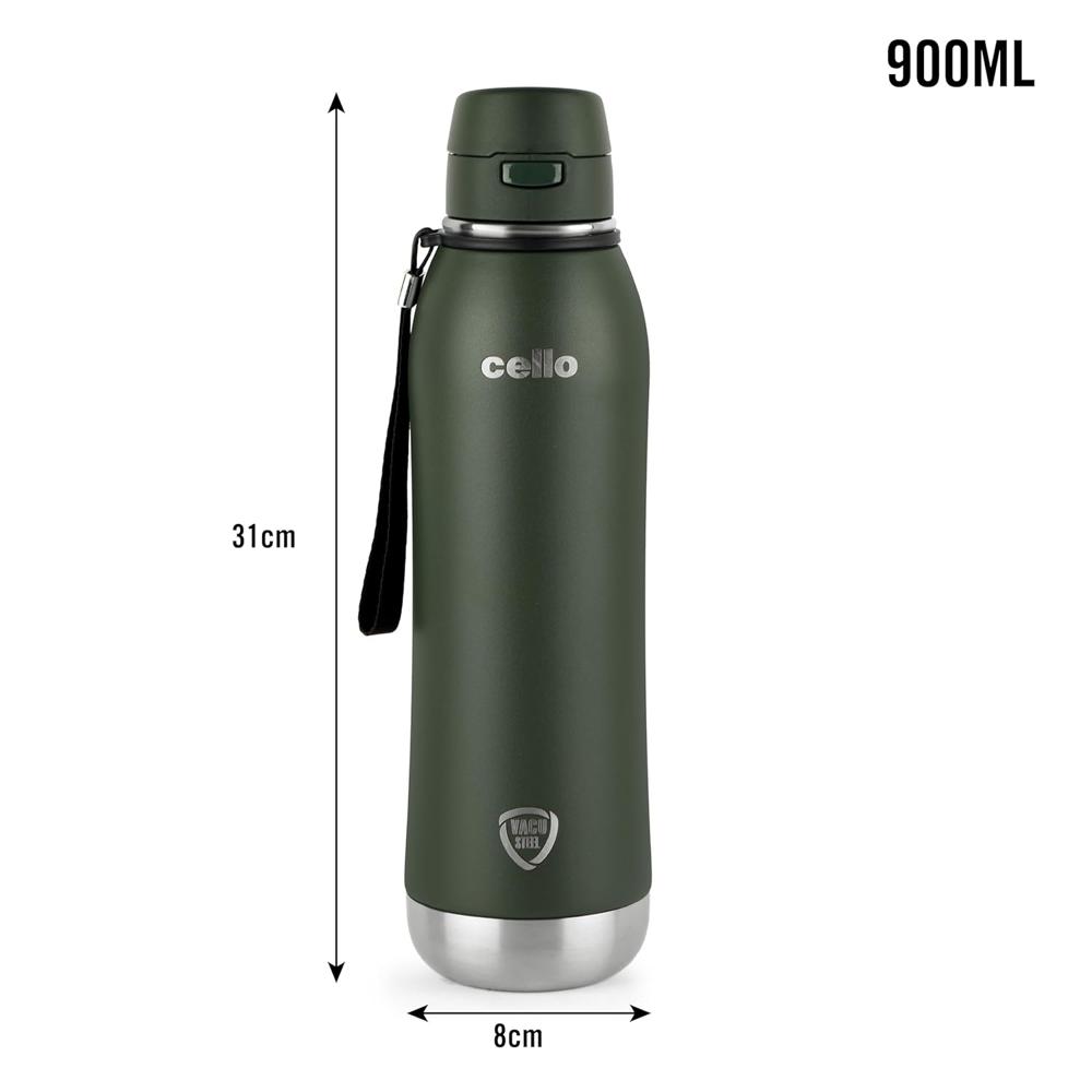 Cello Duro Ace Steel Vacuum Insulated Flask 600ml, Green | Hot and Cold Thermal Flask with Screw Lid | Double Walled Scratch Resistant DTP Coating Flask | Stainless Steel Thermos