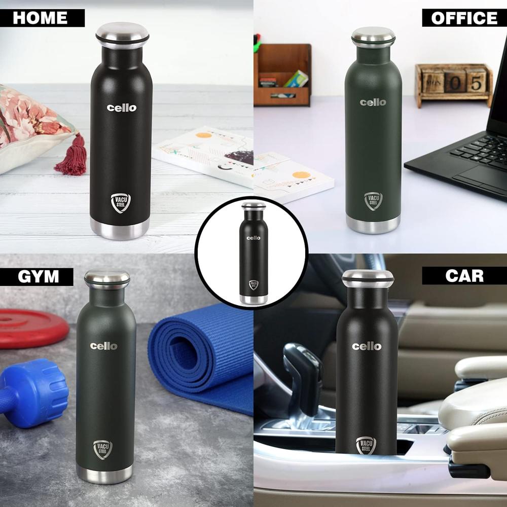 Cello Duro Tuff Steel Series Mac Flask, 900ml, Black | Hot and Cold Stainless Steel Water Bottle | Durable DTP Coating |Vacuum Insulated Bottle for Travel, Home, Office, School