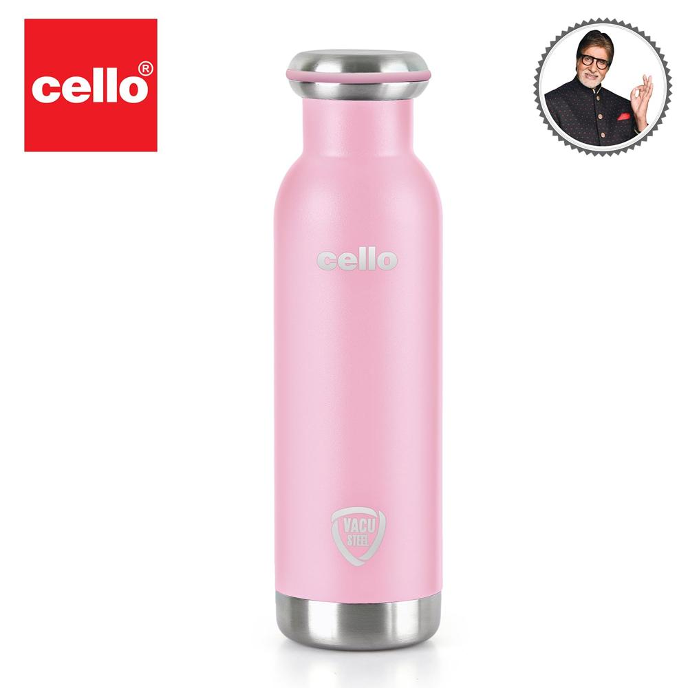 Cello Duro Sip Double Walled, Duro Tuff Steel Series, Vacusteel Water Flask with Durable DTP Coating,600 ml, Pink