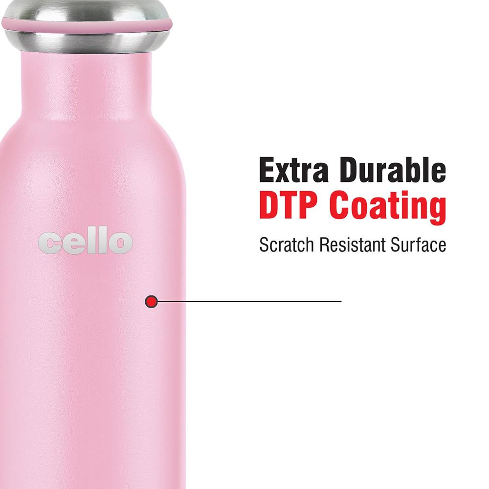 Cello Duro Sip Double Walled, Duro Tuff Steel Series, Vacusteel Water Flask with Durable DTP Coating,600 ml, Pink