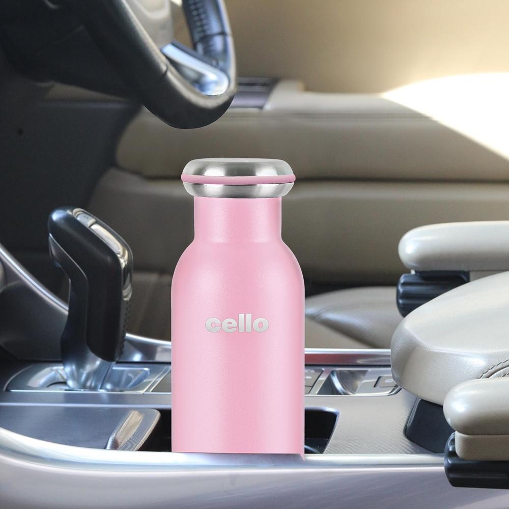 Cello Duro Sip Double Walled, Duro Tuff Steel Series, Vacusteel Water Flask with Durable DTP Coating,600 ml, Pink