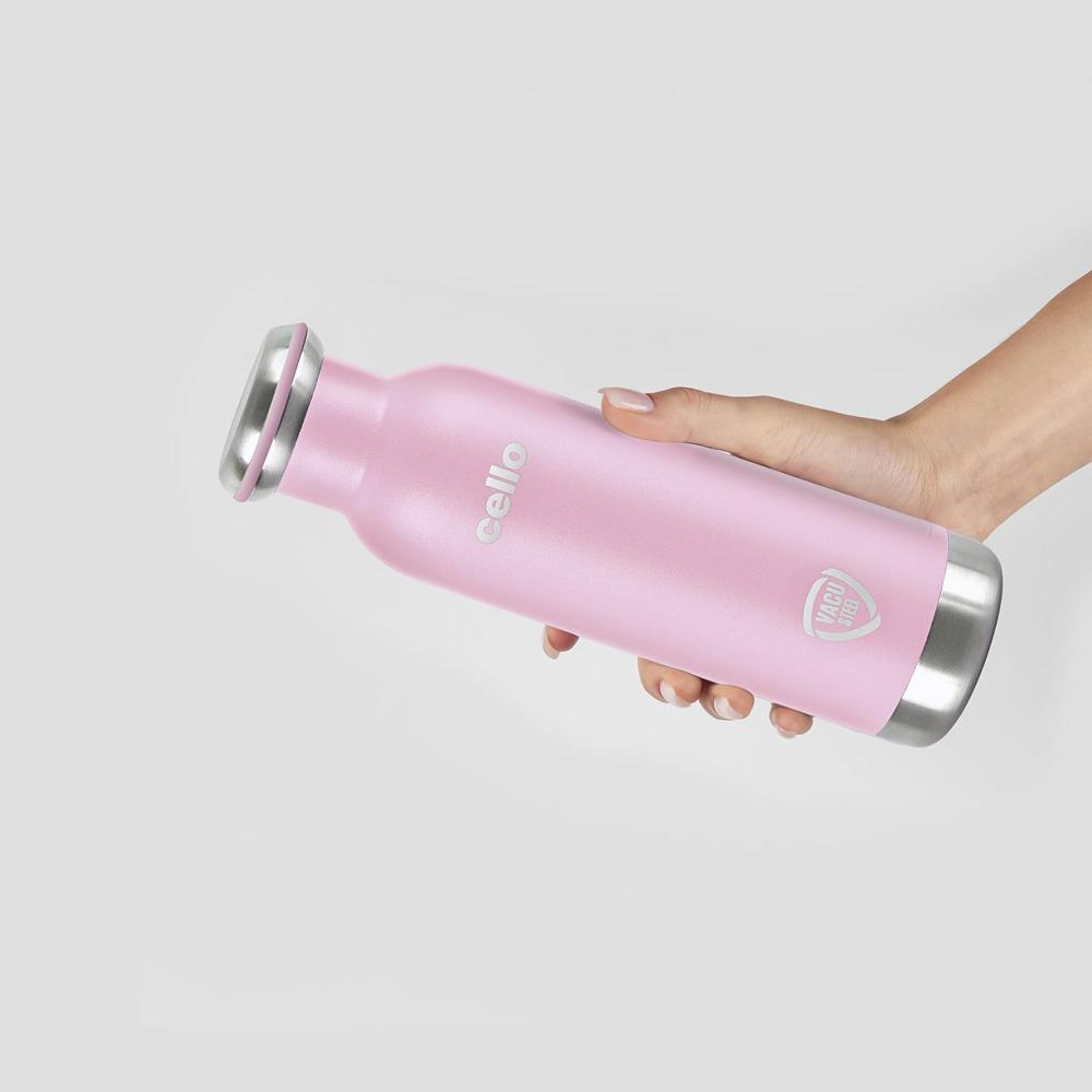 Cello Duro Sip Double Walled, Duro Tuff Steel Series, Vacusteel Water Flask with Durable DTP Coating,900 ml, Pink