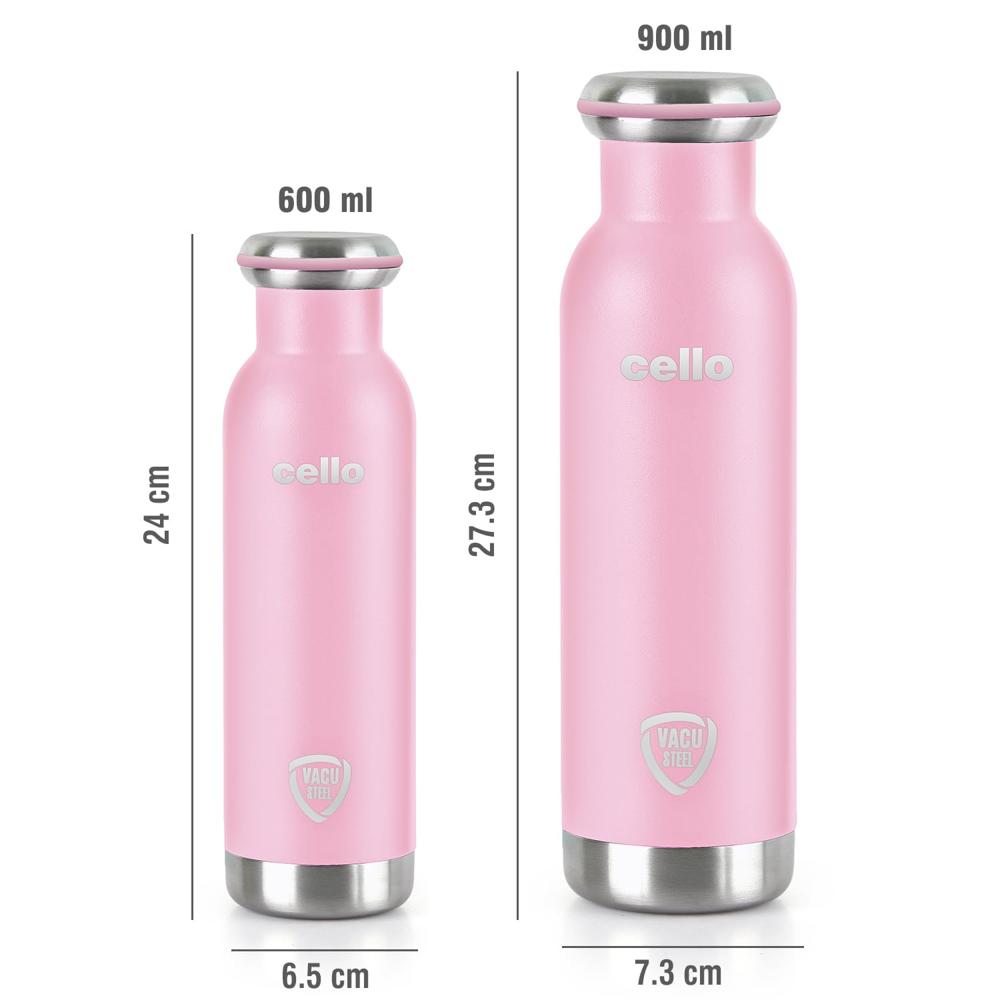Cello Duro Sip Double Walled, Duro Tuff Steel Series, Vacusteel Water Flask with Durable DTP Coating,900 ml, Pink