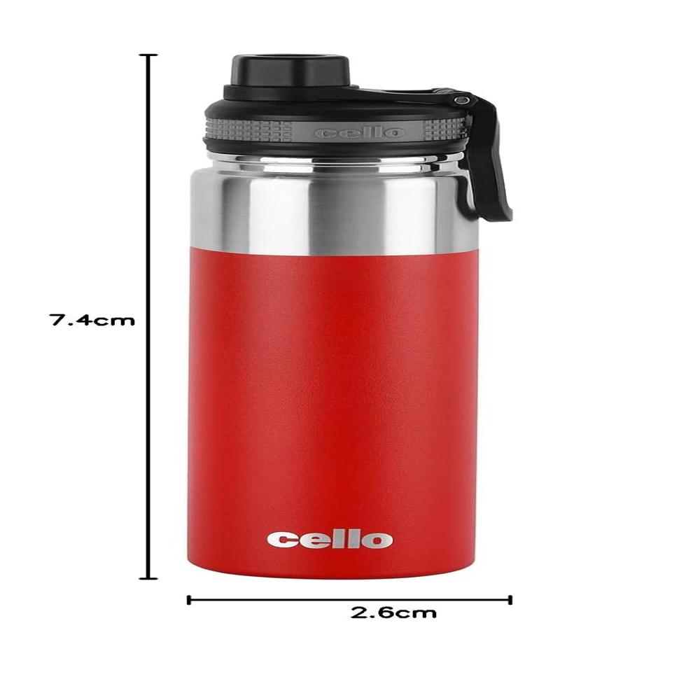 Cello Duro Tuff Steel Series Sprint Flask | Hot and Cold Stainless Steel Water Bottle | Durable DTP Coating |Vacuum Insulated Sports Bottle for Travel, Home, Office, School | 850ml, Red