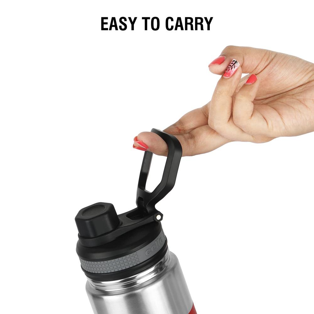 Cello Duro Tuff Steel Series Sprint Flask | Hot and Cold Stainless Steel Water Bottle | Durable DTP Coating |Vacuum Insulated Sports Bottle for Travel, Home, Office, School | 850ml, Red