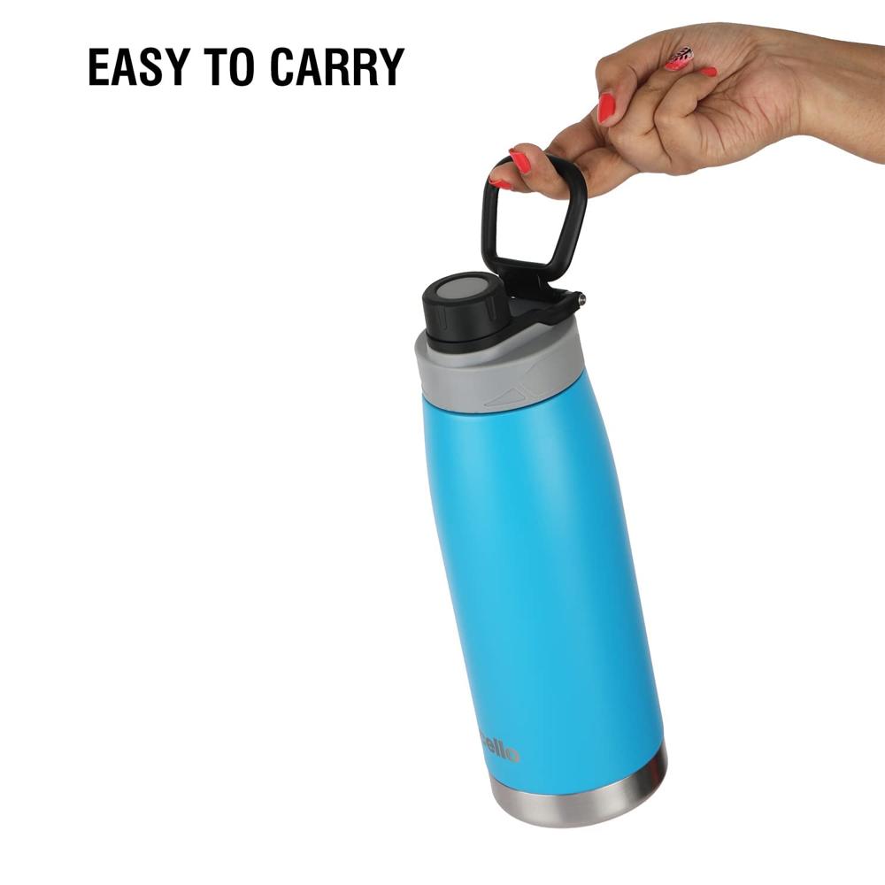 Cello Duro Tuff Steel Series Sport Flask | Hot and Cold Stainless Steel Water Bottle | Durable DTP Coating |Vacuum Insulated Sports Bottle for Travel, Home, Office, School | 1100 ml, Blue