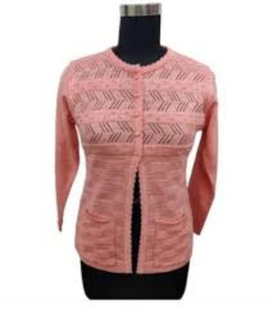 Ladies Round Neck Woolen Cardigan