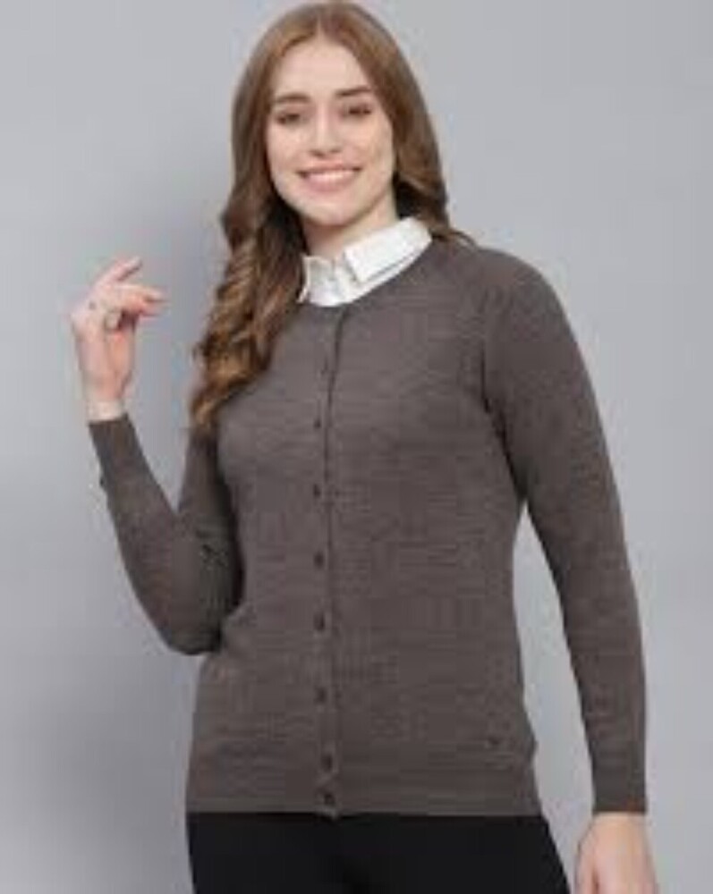 Ladies Round Neck Woolen Cardigan