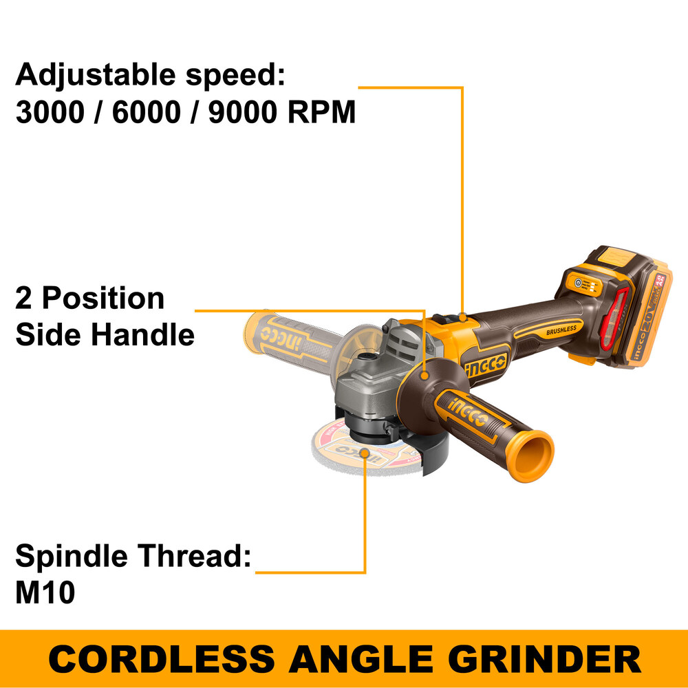 INGCO Cordless Power Tool Combo Kit, Impact Drill Machine & Angle Grinder