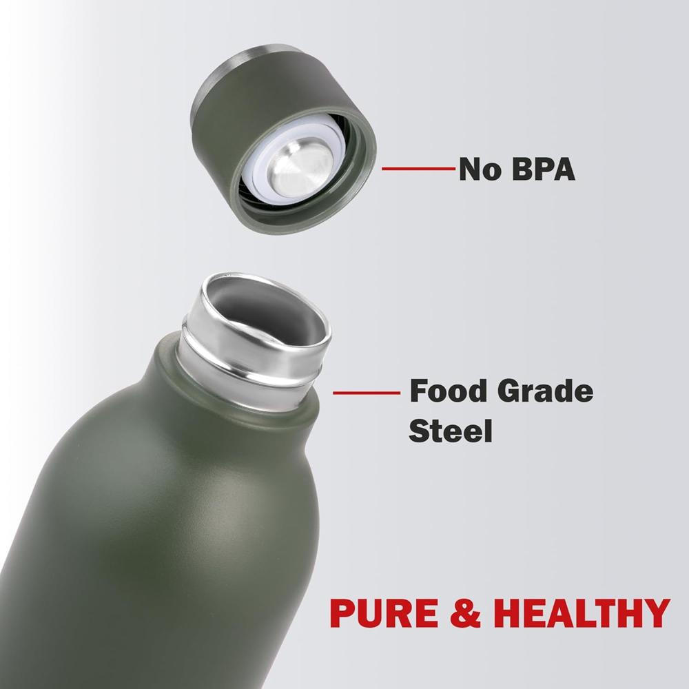 CELLO Duro Tuff Steel Series Marbella Thermosteel Flask, 600ml, Green | 24 Hours Hot & Cold Bottle | Flask for Tea Coffee | Ideal for Office, Gym, Home, Kitchen, Hiking, Trekking, Travel Bottle